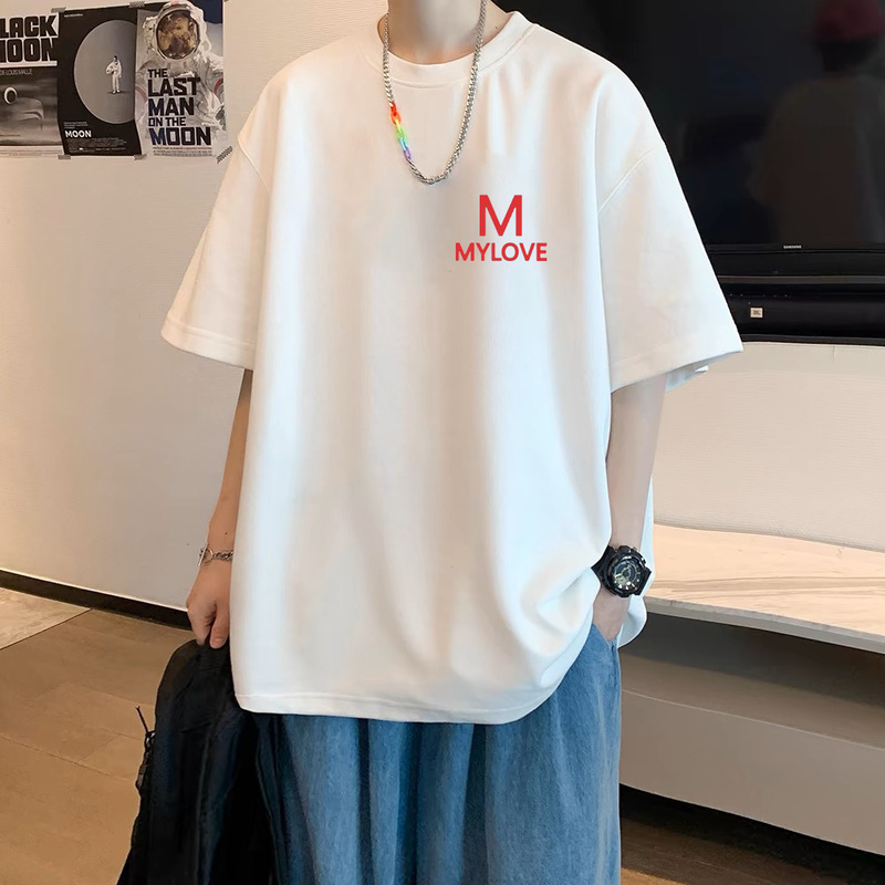 Spring and Summer New Heavyweight Pure Cotton Short-Sleeve T-Shirt for Men, Trendy Brand Printed Top, Casual Versatile Base Shirt, Men's T-Shirt