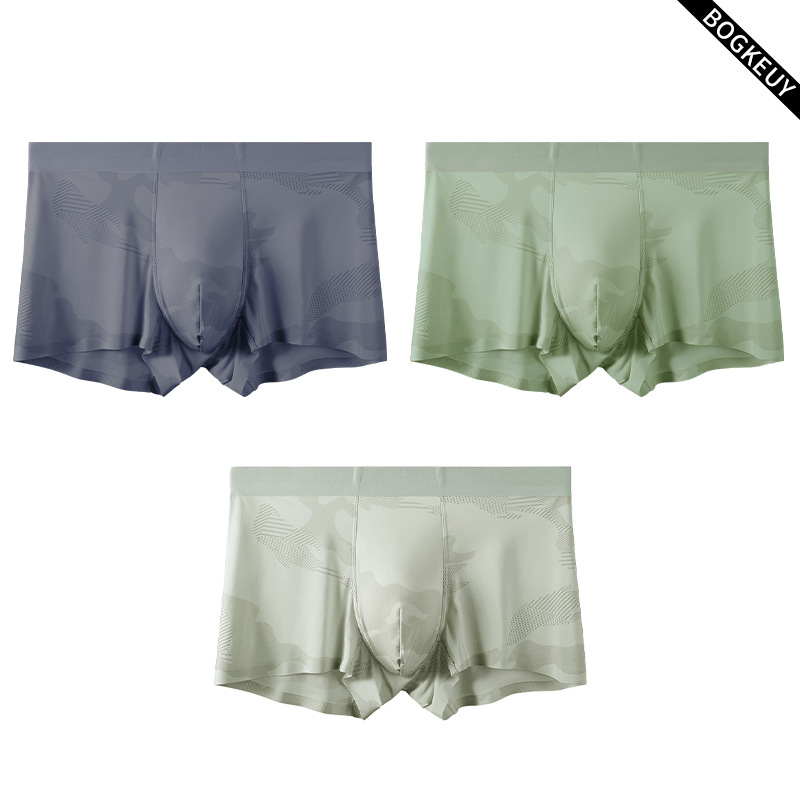 Shake sonido con calzoncillos de seda de hielo para hombres ultra delgados sensación fría transpirable 7A antibacteriana calzoncillos de hombre de cuatro esquinas