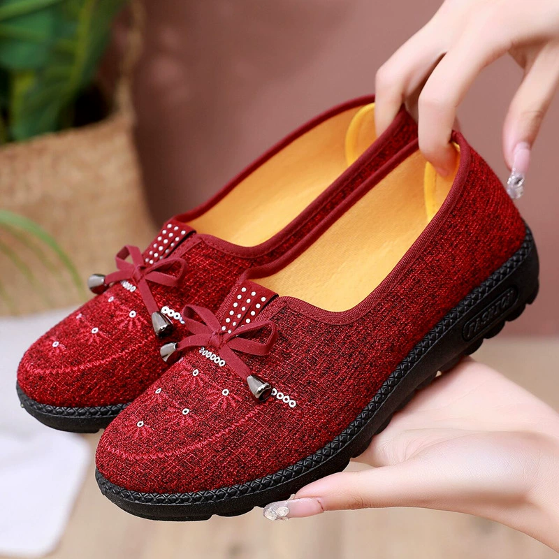 Тканевая обувь Old Beijing для женщин, людей среднего и пожилого возраста, мягкая подошва, нескользящая, удобная и дышащая одношаговая повседневная обувь, обувь для мам оптом