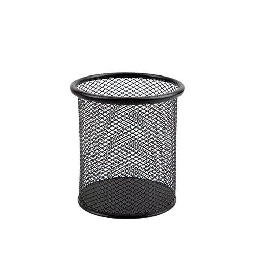 Creative round metal pen holder, student desk storage, hollow wire mesh pen pot, iron craft stationery wholesale