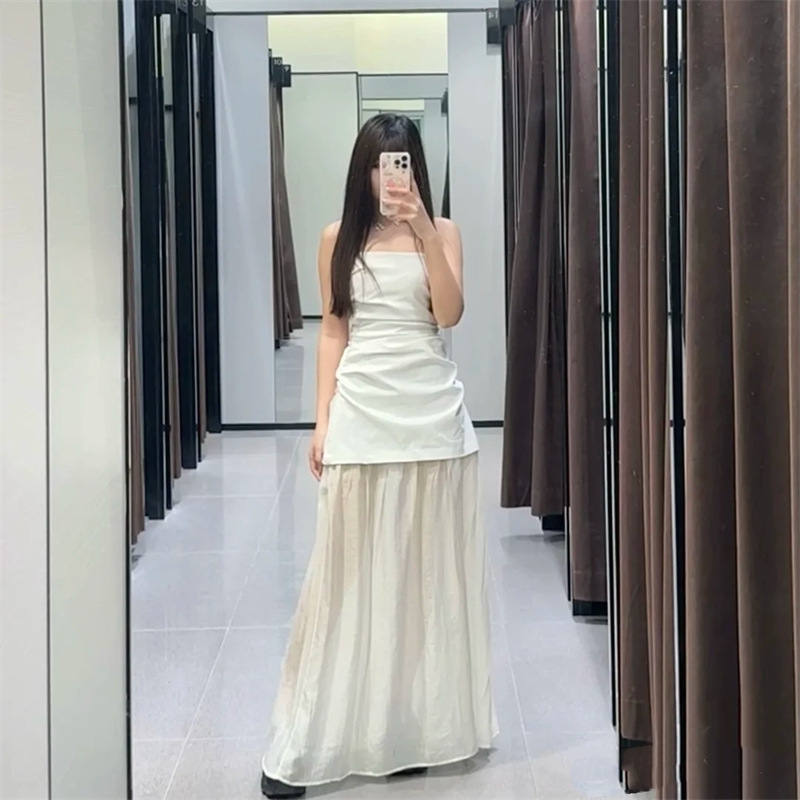 Zr Export Cross-Border 2025 Spring French Style Pure Lust Style Slim Fit Splicing Long Tube Top Dress 3152373