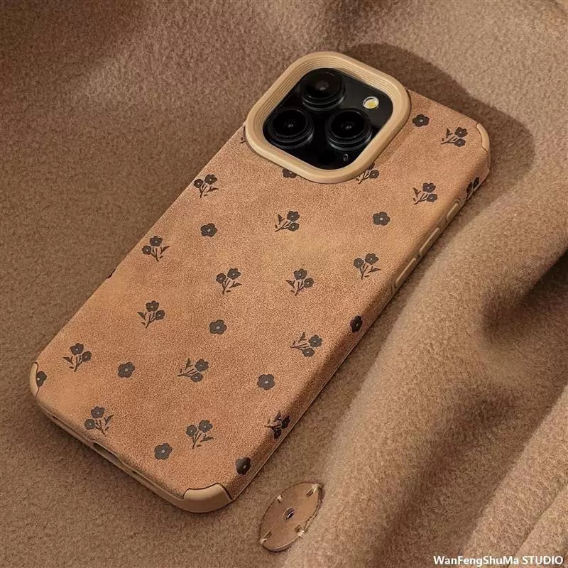 Suitable for Apple 16Promax Mobile Phone Case 15 Niche Frosted 11 Leather Mobile Phone Case 13 14 Large Hole 17 Brown