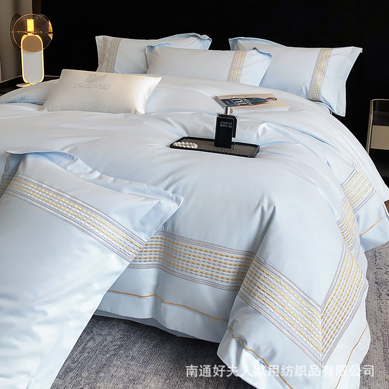 轻奢高端100支加厚纯棉磨毛四件套100全棉刺绣秋冬季被套1.8床笠