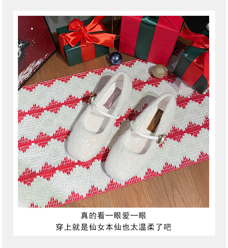 Giày Mary Jane nữ kiểu ballet một dây, gót vừa 3–6 cm, mũi tròn, tăng chiều cao, phủ nhung — Màu nâu đậm, Màu trà sữa, Màu trắng sữa chi tiết 10