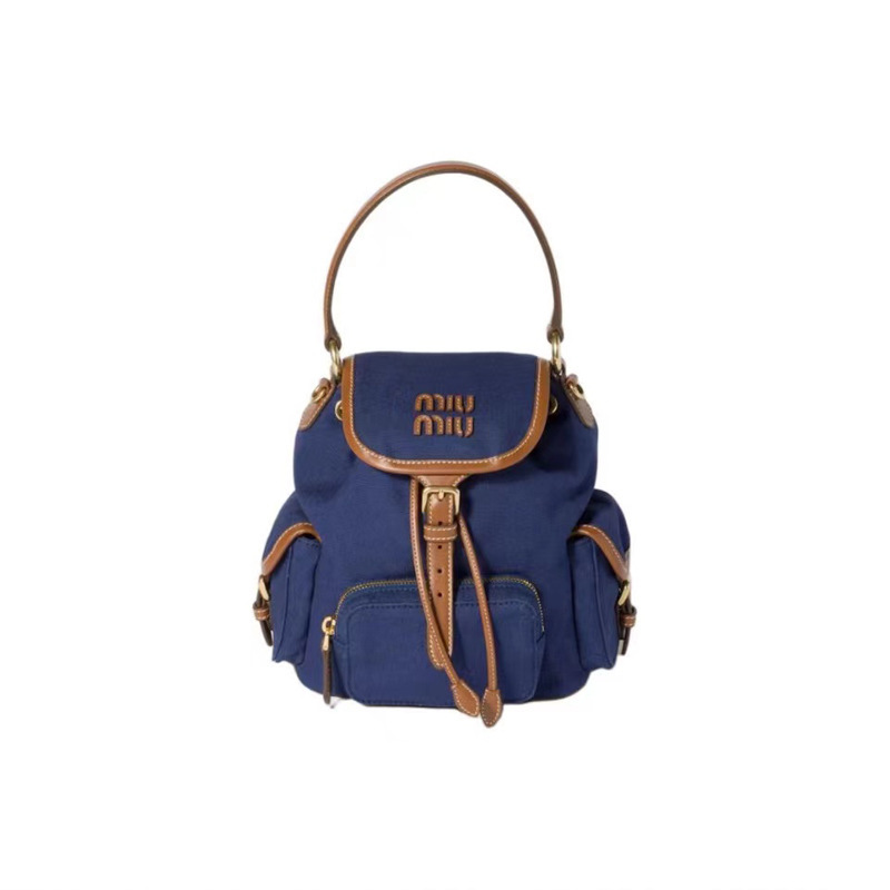 miu Miu 2025 新しいカジュアルキャンバスバックパックカレッジスタイルレトロバックパック大容量ショルダーレディースバッグトレンディ|undefined