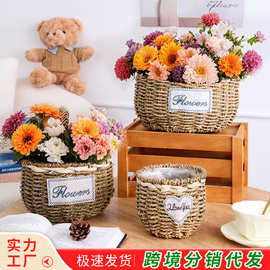 竹编花篮手提鲜花干花吊坠客厅装饰批发花篮鲜花藤编插花