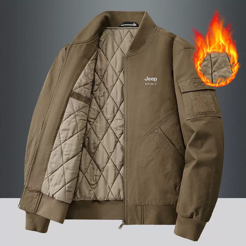 厂家直销秋冬款加厚夹克男装上衣中年户外百搭保暖棉质外套衣服#