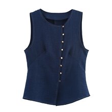 跨境外贸女装2025秋季欧美风V领无袖单排扣开叉马甲外套女B482612