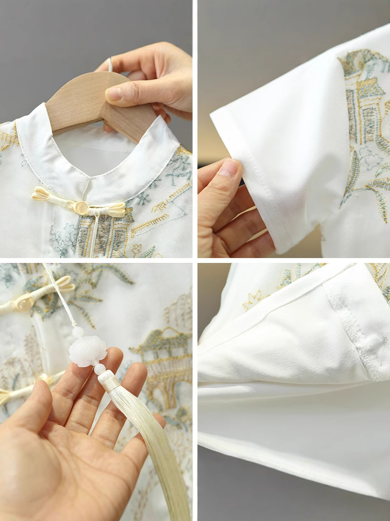 7863 traje de Hanfu de verano para niños 2025 ropa de verano de dos piezas de manga corta de estilo chino nuevo para niños