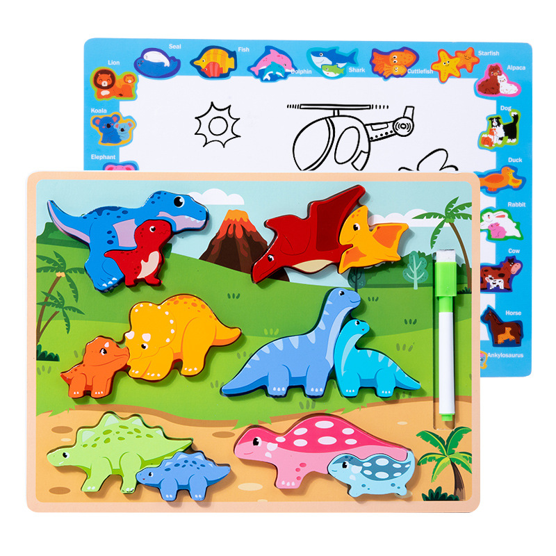 Madera infantil educación temprana 3D estereoscópica padres-hijos puzzle tablero de dibujo 2 en 1 cognición animal puzzle bloques de construcción juguetes de puzzle