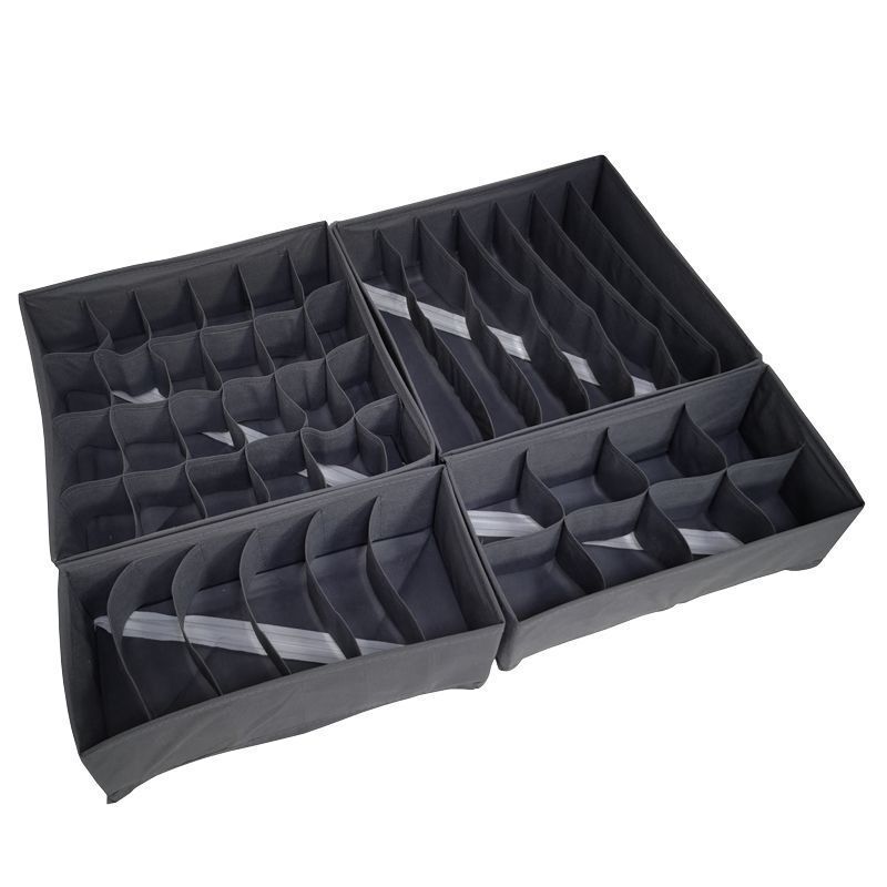 ベージュグレー千鳥格子下着収納ボックス4点セットチェック柄下着靴下ブラジャー衣類収納ボックス生地|undefined