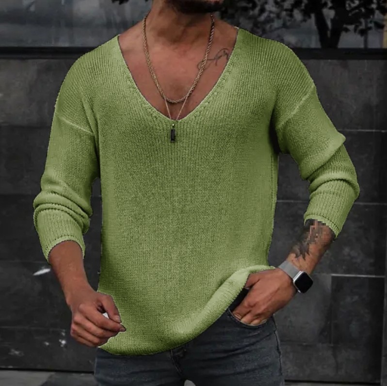 2023 Amazon Cross-Border New Long-Sleeved V Neck Knitwear Men's Independent Station Men's Knitwear