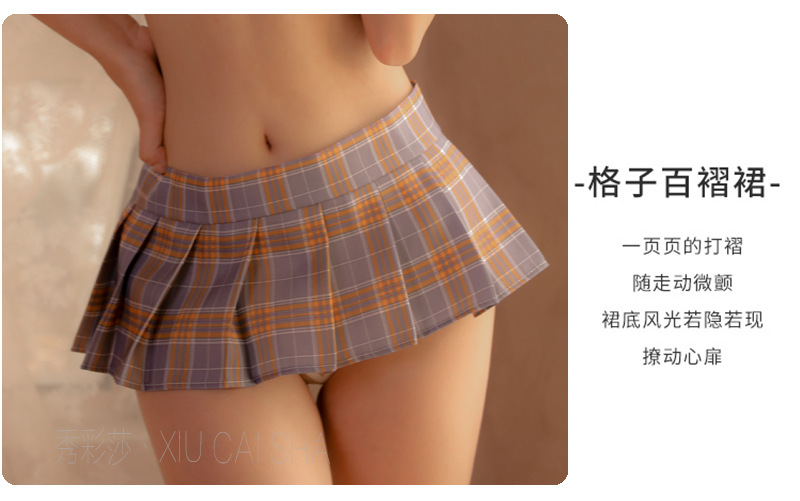 Japanese-Style Student Uniform Costume Set with Plaid Mini Skirt, Top and Thong — detail image 7