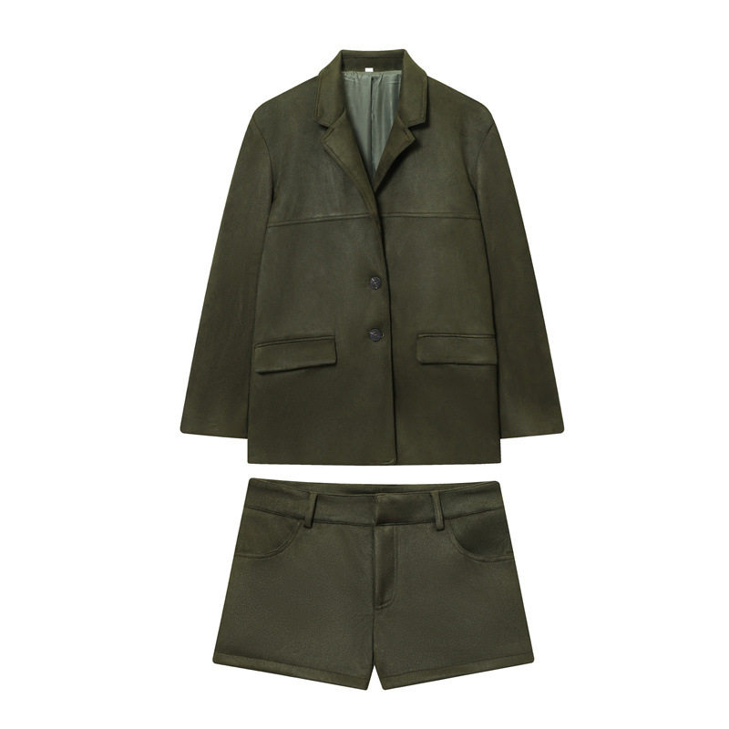 Foreign Trade 2025 Autumn New Style Suede-Effect Blazer Suede-Effect Mini Shorts 1255704
