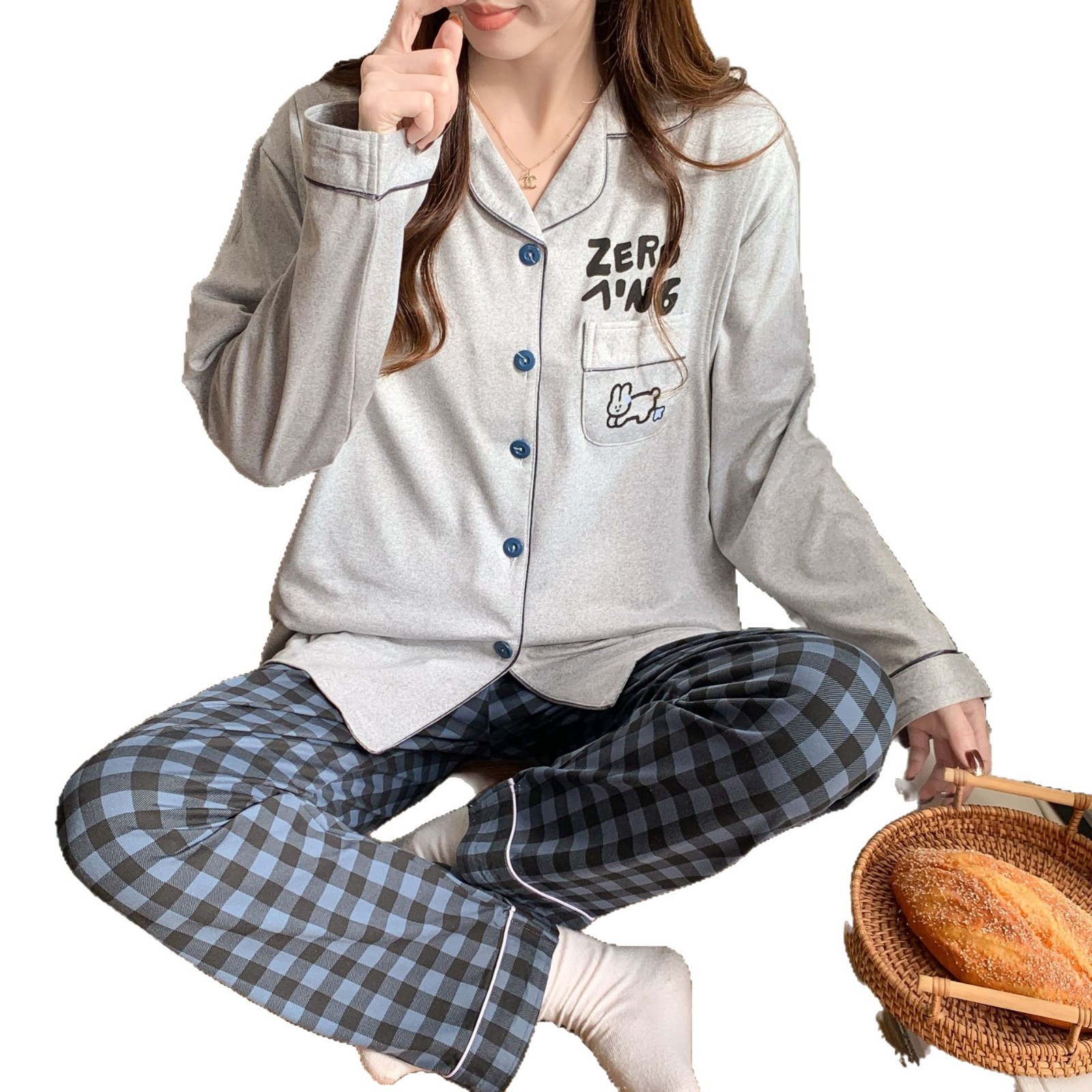 Fábrica directa primavera / otoño / verano meses pijamas embarazadas cardigans de manga larga con la solapa de dibujos animados ropa de alimentación set