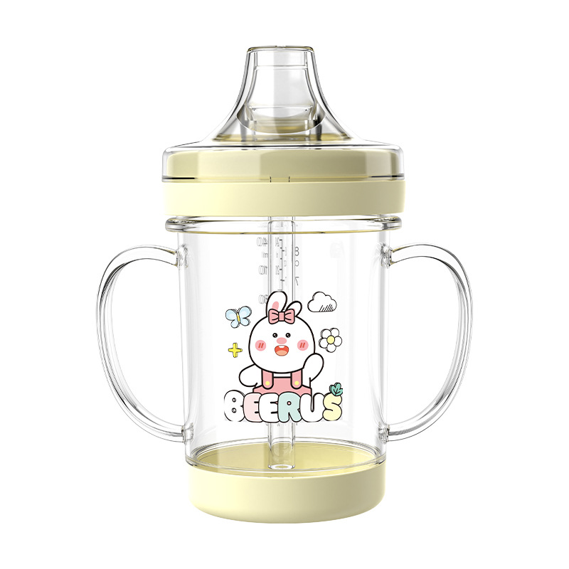 Taza de agua anti-goteo tipo pico de pato para bebés con tapa y mango