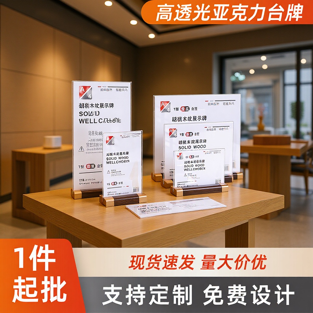 Walnut Wood Custom Display Stand, Advertising Board, Product Information Display Board, Wooden Display Stand, Acrylic Table Card