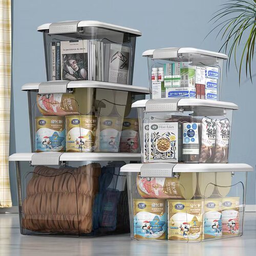 Transparent storage box for clothes and toys plastic storage box portable small kitchen desktop storage box wholesale