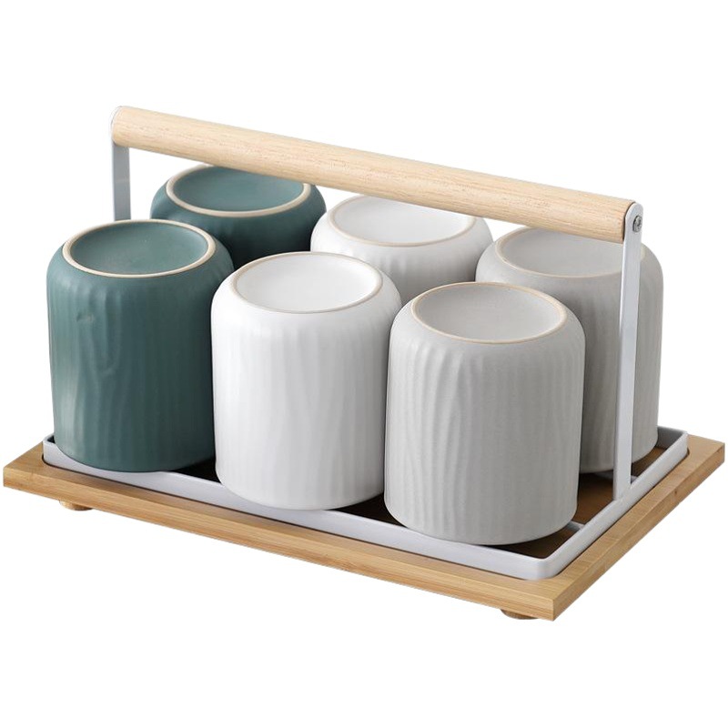 Taza de beber de cerámica traje hogar creativo sala de estar simple Nórdico Conjunto de agua taza 6 piezas traje con bandeja