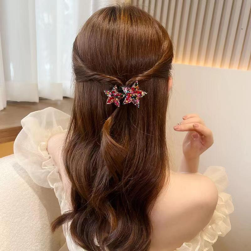 Flash Diamond estrella de cinco puntas horquilla BB clip hembra Cabeza trasera pelo roto acabado artefacto clip lateral Red rojo mismo estilo estrella horquilla