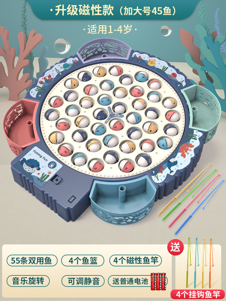 Plato de pesca eléctrico multifuncional para niños juguete música giratoria varilla de pesca magnética traje rompecabezas educación temprana regalo al por mayor
