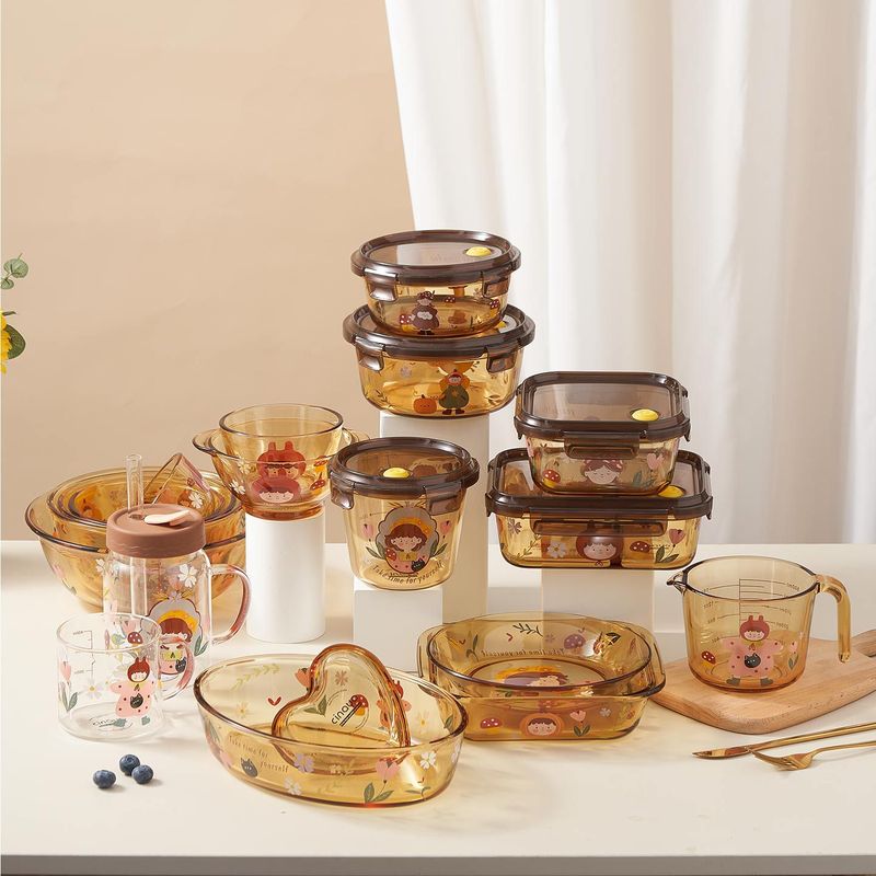 Glass Bowls and Plates for Household High-Temperature Microwave Ovens, Special Bowls with Lids, Food-Grade Fresh-Keeping Soup Bowls, Lunch Boxes, Tableware Sets