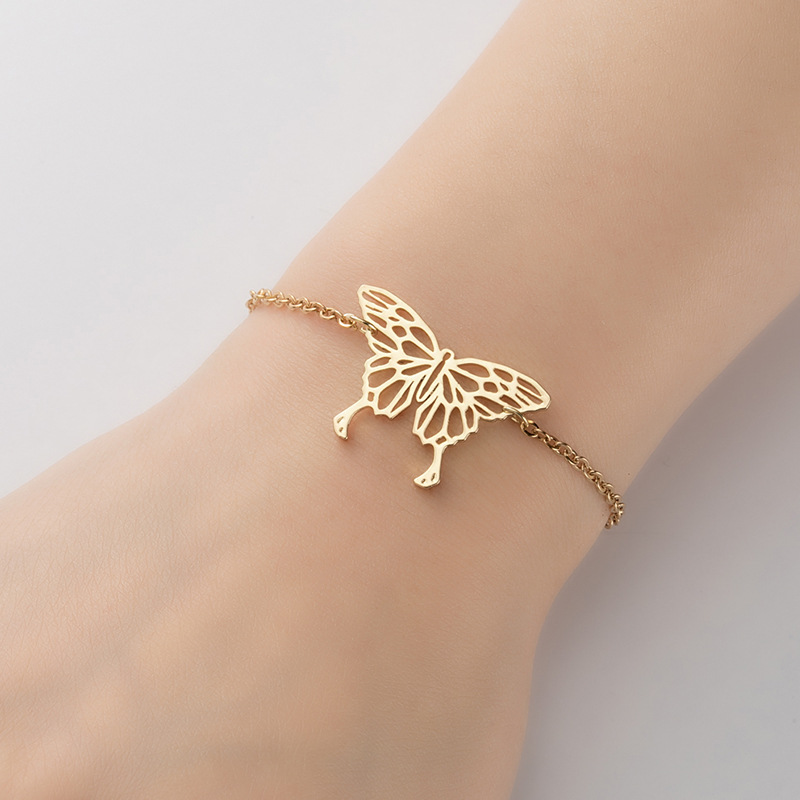Real Gold Plated Plating Material 201 Stainless Steel Pendant Material PVD Coated Real Gold Plated Butterfly 201 Stainless Steel Simple Style Waterproof Non Tarnish 201 Stainless Steel Bracelets