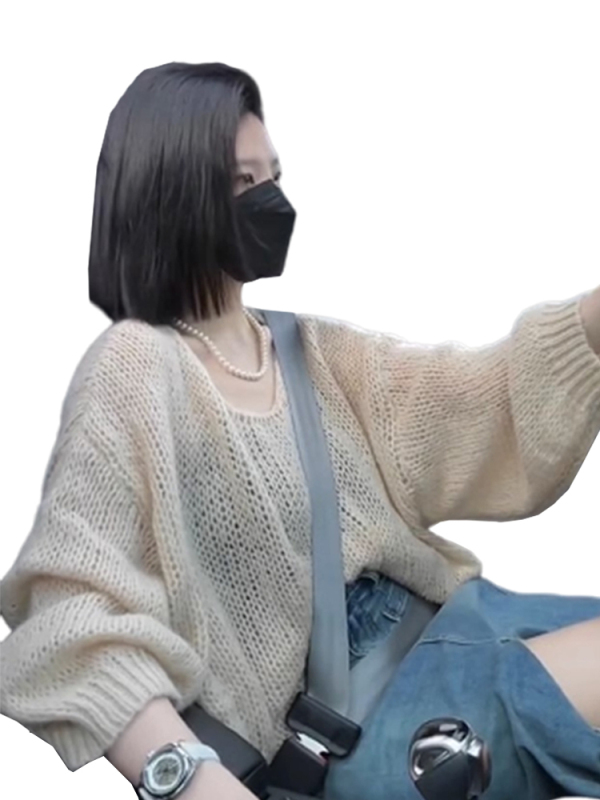薄款针织外套软糯毛衣女装2025新款秋季时尚感防晒衫镂空罩衫上衣|undefined