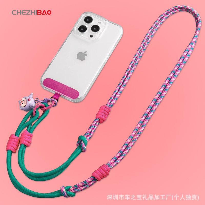 Ins Macaron Color Mobile Phone Lanyard Adjustable Cross-Body Can Be Carried on the Hand and Crotch Braided Lanyard Travel Simple Hanging Neck Rope