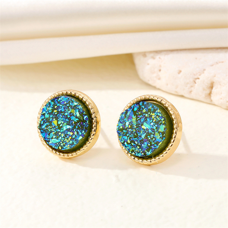 New Retro Simple Round Resin Glitter Earrings Geometric Metal Edging Earrings display picture 6