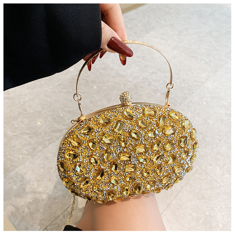 Nueva bolsa de cena de lujo ligera con diamantes, bolsa de moda para banquetes de bodas, bolsa de acrílico con diamantes completos