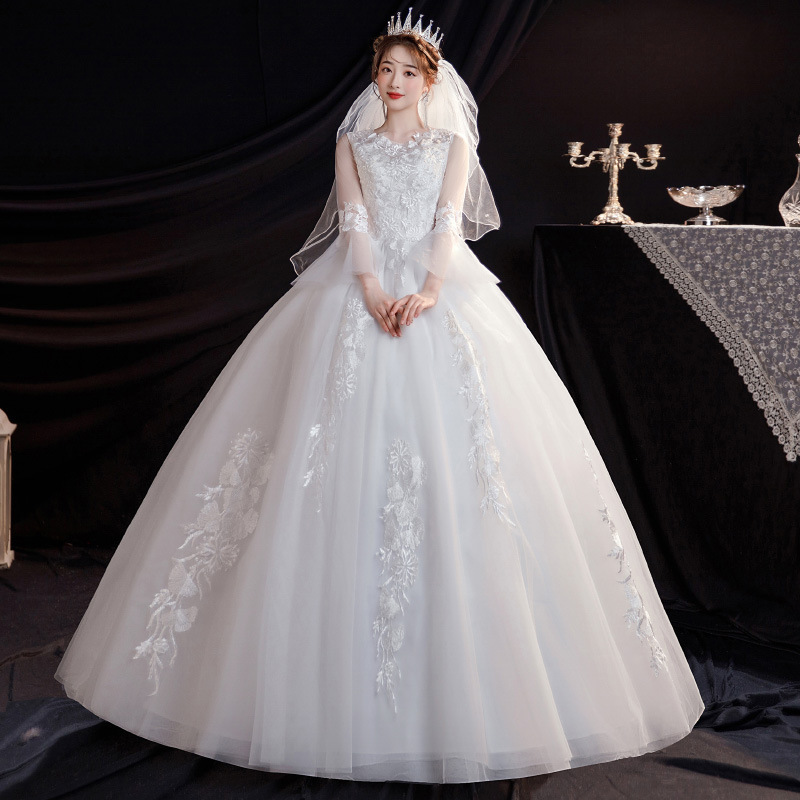 Main Wedding Dress Spring and Summer Korean Style Large Size New Bride Forest Style One Shoulder Long Sleeves Bell Sleeves Dreamy Simple 2025 Women