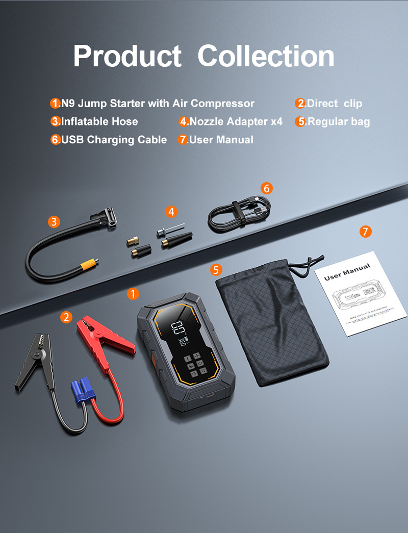 Cross-Border Car Emergency Starting Power Supply, Air Pump, All-In-One Machine with Power Bank, Car Air Pump