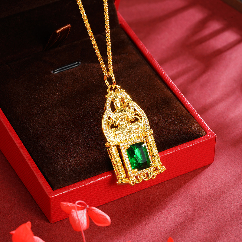 Nuevos productos vietnamita oro de arena ligero de lujo bodhisattva imitación de medula de jade micro incrustado colgante de luz de Buda universal a largo plazo no decoloración accesorios suministro
