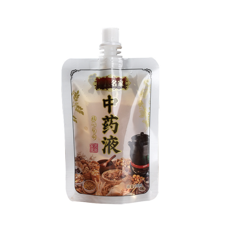 Ready-Made Chinese Medicine Spout Pouches, Disposable Herbal Tea Food Packaging Bags, Transparent Stand-Up Pouches, Portable Food-Grade Wholesale