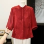 七分袖印花妈妈显瘦上衣