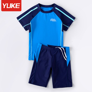 Children's Swimwear Boys Middle and Big Children's Short Sleeve Split High Elastic Quick-drying Boys Swimming Trunks New Swimming suit Wholesale