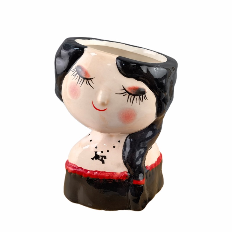 Nórdico ins estilo chica cerámica cabeza creativa muñeca flor olla pequeña niña dibujos animados muñeca chica suculenta flor olla