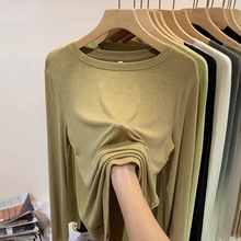 面膜T初早春2025秋季冬装白色内搭打底衫加绒长袖T恤女宽松上衣