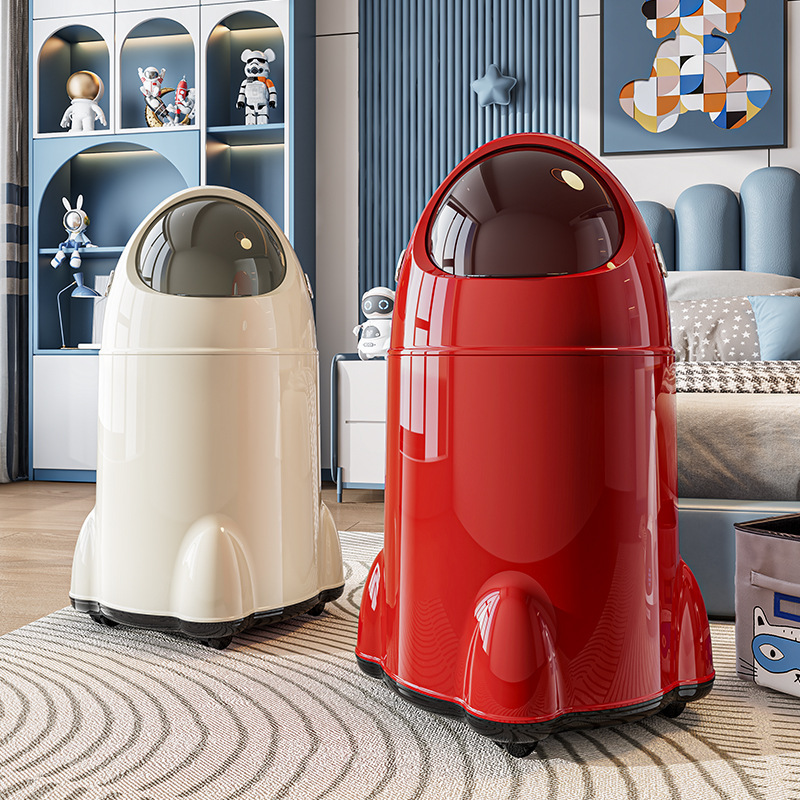 Rocket-Shaped Trash Can, Creative Cartoon High-Looking Living Room Double-Bucket Trash Storage Bin with Lid and Wheeled Paper Basket