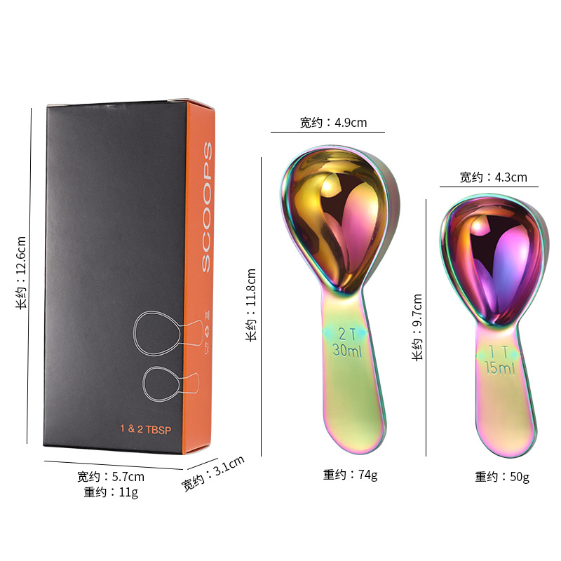 Cuchara de café de acero inoxidable 304 caliente transfronteriza de metal mango corto cuchara de medición de café con cuchara de medición de escala traje cuchara de leche en polvo