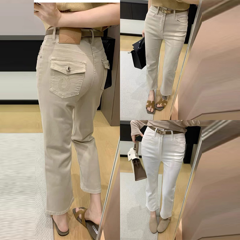 Khaki Baguette Cigarette Jeans for Women, New Style, Trendy This Year, Elegant Old Money Style, Versatile Cropped Straight Pants