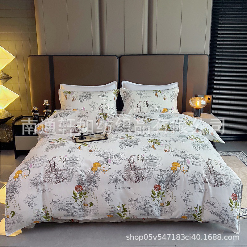 Zhang Zhongjing Science and Technology Academy Baicao Health Bedding Graphene Functional Four-Piece Set Mugwort Printed Bed Sheet and Pillowcase