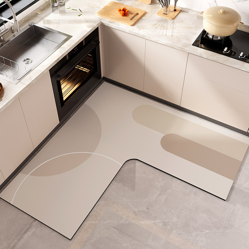 Light Luxury and Elegant Style Kitchen L-Shaped Floor Mat, Diatomaceous Earth Water-Absorbent Foot Mat, Stain-Resistant and Easy to Maintain, Household Floor Mat, Available for Dropshipping
