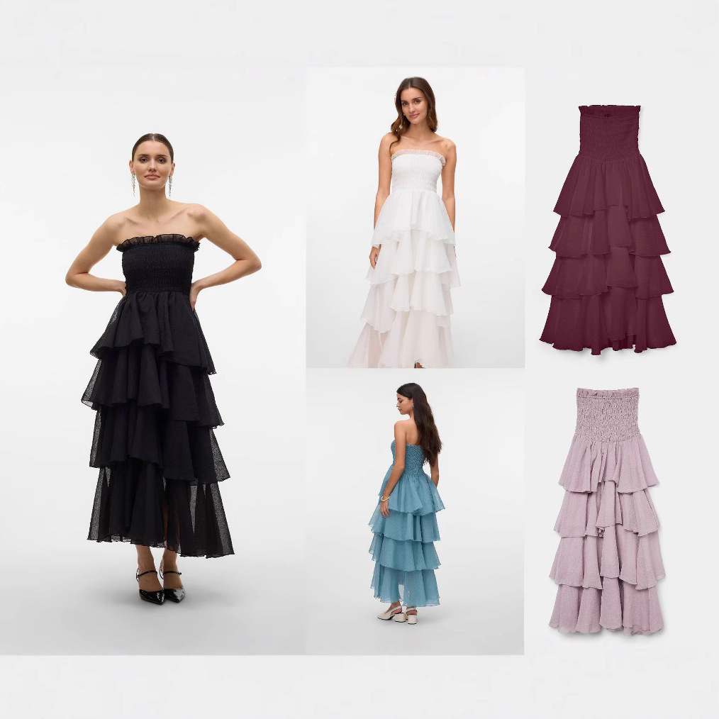 18012夏度假抹胸蛋糕裙套装女宽松薄款网纱晒开衫气质连衣裙礼服