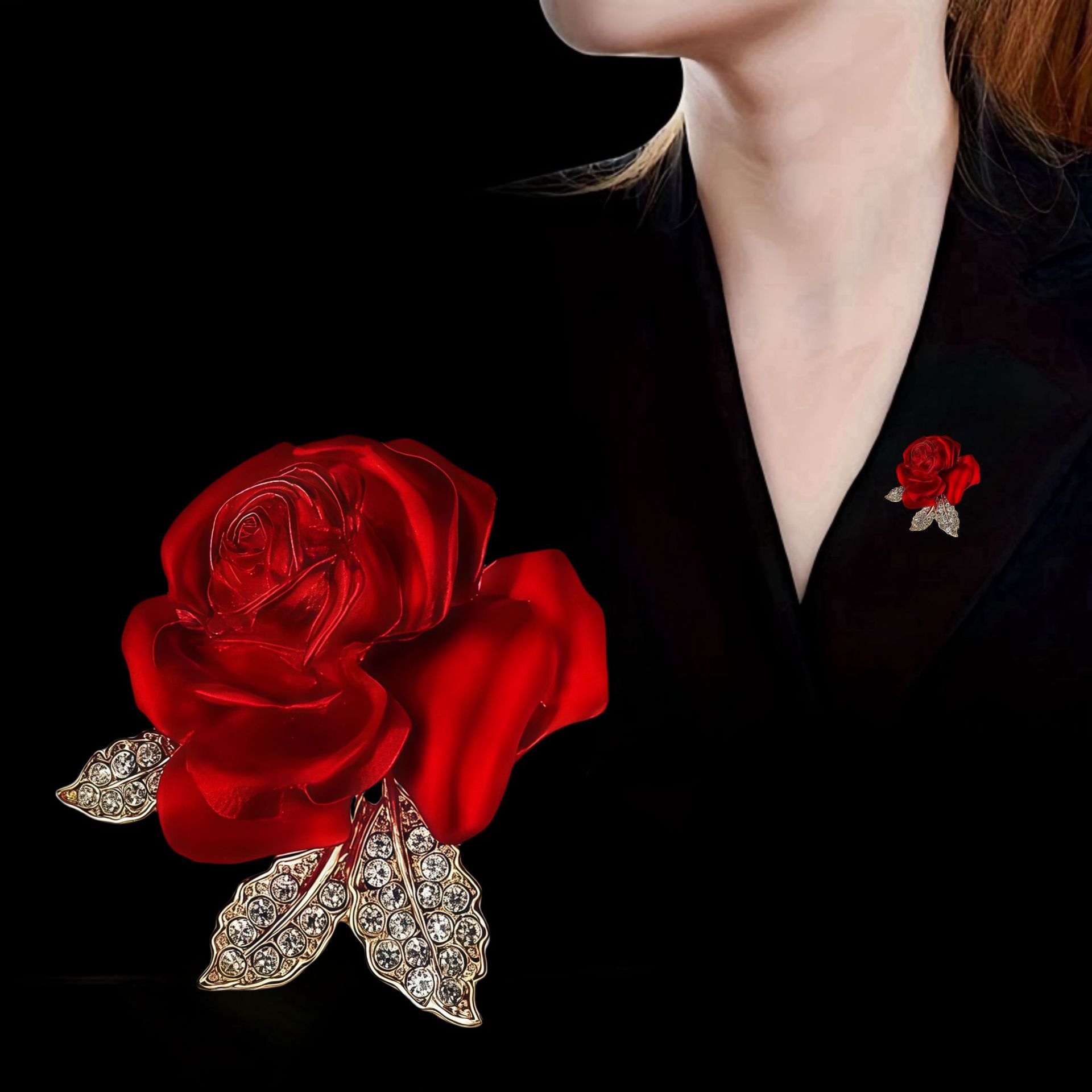 中国红玫瑰花胸针女婚礼胸花别针新款气质西装大衣防走光扣针配饰