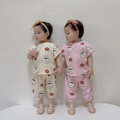 ins風新品韓版寶寶褲套裝嬰幼童春夏卡通滿印衣服分體男女童套裝