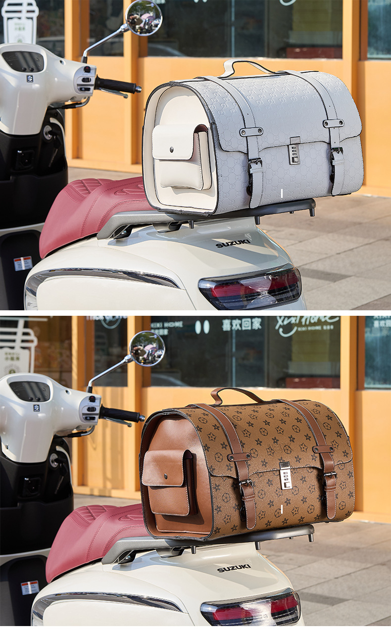 Electric Vehicle Trunk, Retro Leather, Large Capacity 29.5L, Quick-Release, Universal Motorcycle Trunk, Wholesale