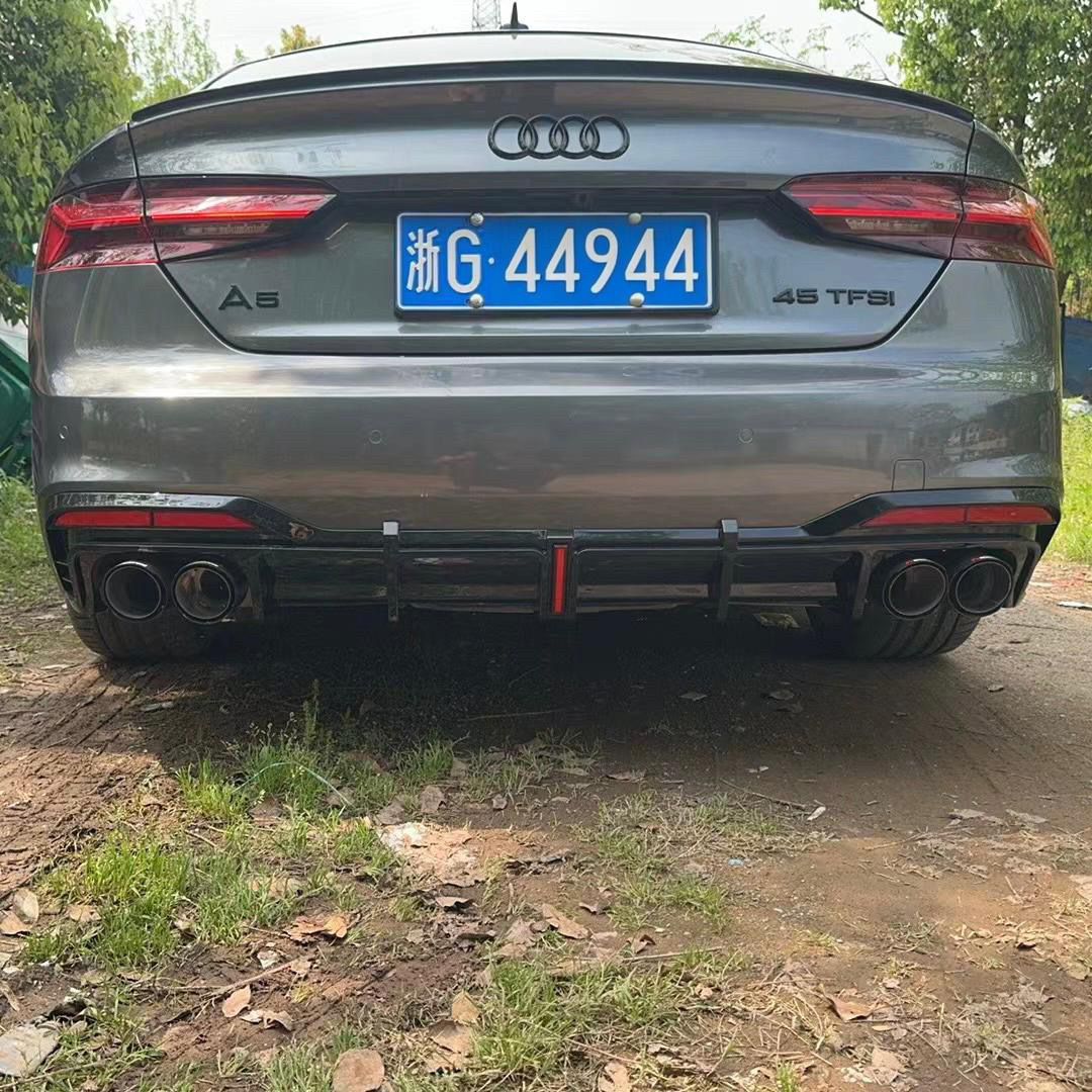 Suitable for 21-25 Audi A5S5 with Lighted Rear Lip, Four Tail Pipes, Vertical Light Rear Lip, Rear Surround, Sports Sline