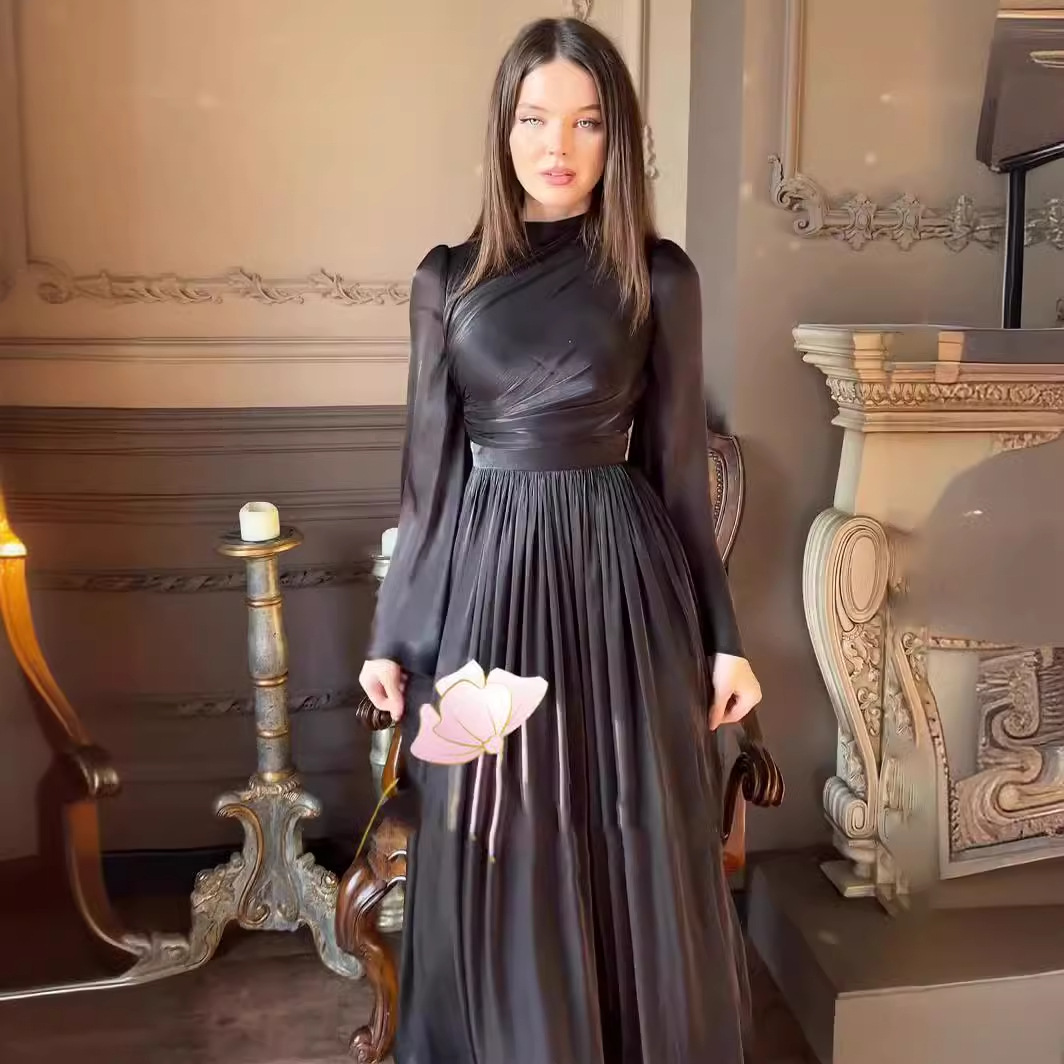 Abbigliamento donna abito dolcevita incrociato per donna nuovo abito lungo a maniche lunghe con vita francese_voghion.com